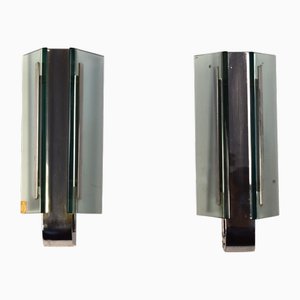 Wandlampen aus Glas & Verchromtem Messing, Italien, 1960er, 2er Set