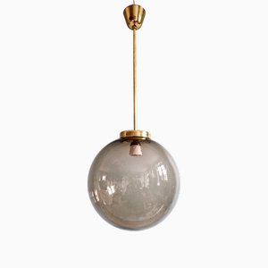 Große Hängelampe aus Messing & Rauchglas, 1970er