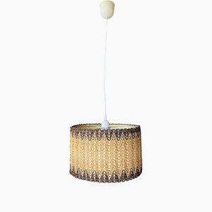 Lampada a sospensione vintage in sisal e corda, anni '70