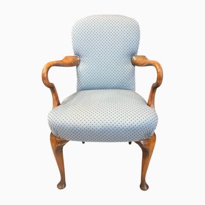 Queen Anne Style Upholstered Armchair with Walnut Gooseneck Armrests, 1890s