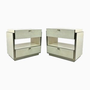 Vintage Nightstands in White Rock Crystal and Stainless Steel by François-Xavier Turrou, Set of 2