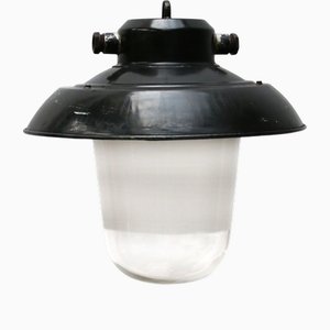 Lámparas colgantes industriales vintage de vidrio esmerilado en negro