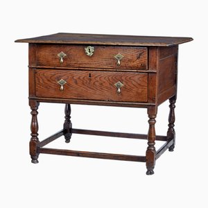 Early 18th Century English 2 Drawer Oak Side Table, 1730s