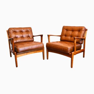 Fauteuils Kuba en Teck et Cuir par Bertil Fridhagen pour Br. Andersson, 1950s, Set de 2