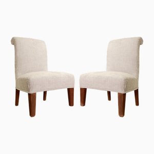 Set of Italian Fireside Chairs with Off-White Velvet Upholstery
