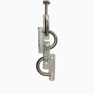 Lampada a sospensione grande in vetro e ottone nichelato di Stilux Milano, Italia, anni '50