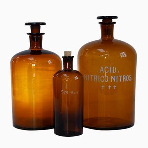 Large Danish Pharmacy Glass Bottles, 1900s, Set of 3
