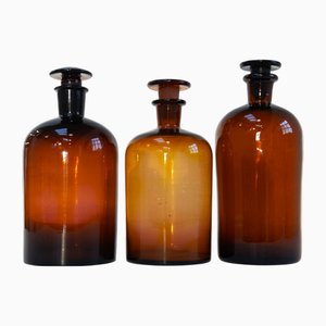Bottiglie da farmacia grandi in vetro, Danimarca, inizio XX secolo, set di 3