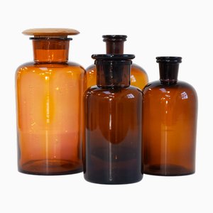Dänische Apotheken Glasflaschen, 1890er, 4 . Set