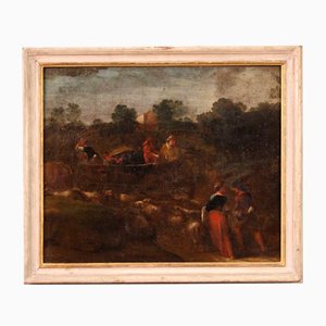 Italian Artist, Bucolic Landscape, 1760, Oil on Canvas, Framed