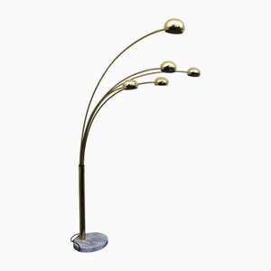 Lampada da terra vintage a cinque braccia in ottone e marmo, Svezia, anni '80