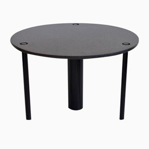 Table de Salle à Manger Ronde en Métal Laqué Noir et Plateau en Granit, 1970s