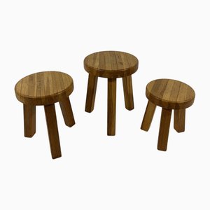 Brutalist Side Tables in Blond Oak, 1980s, Set of 3