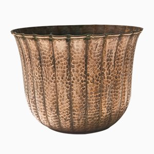 Round Embossed Copper Cachepot or Vase in the style of Egidio Casagrande, Italy, 1950s
