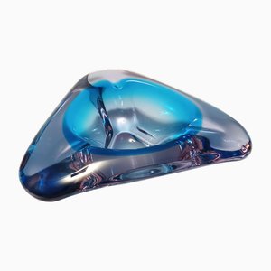 Große Dreieckige Blaue Murano Glas Schmuckschale oder Aschenbecher, Italien, 1970er