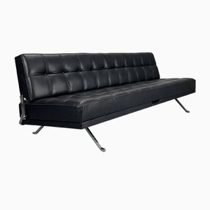 Divan Constanze en Cuir Noir par Johannes Spalt pour Wittmann, Vienna, 1960s