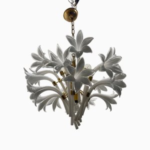 Lampadario a forma di fiore di Murano bianco di Franco Luce, anni '70