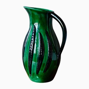 Large Art Deco Ceramic Vase or Pitcher with Leaves by Blanche Letalle for Saint Clément, 1950s