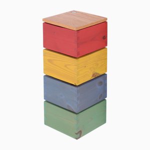 Wall Mounted Chest of Drawers in Colored Pinewood, 1970s