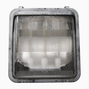 Vintage Industrial French Grey Cast Cut Glass Wall Light by Holophane