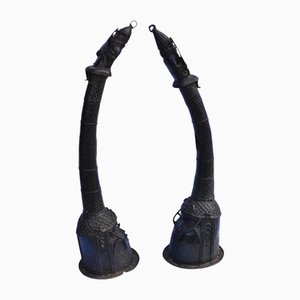 Nigerian Kingdom of Benin Artist, Elephant Tusks, Pre-1800s, Bronzes, Set of 2