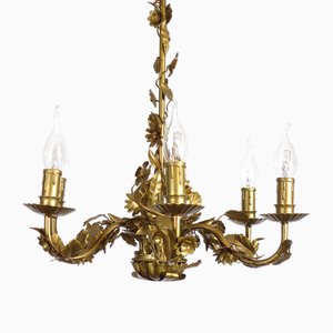 Italienischer Florentinischer Kronleuchter aus Metall mit 6 Glühbirnen, 1950er