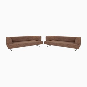 Sofá de tres plazas y puf Easy 480 de tela marrón de Walter Knoll / Wilhelm Knoll. Juego de 2