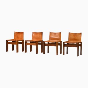 Monk Chairs in Cognac Tan Leather attributed to Afra & Tobia Scarpa for Molteni, Italy, 1974, Set of 4
