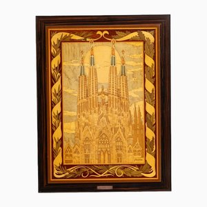 J. Ordoñez, Gaudí's Sagrada Familia, 1980s, Marquetry Wood Artwork