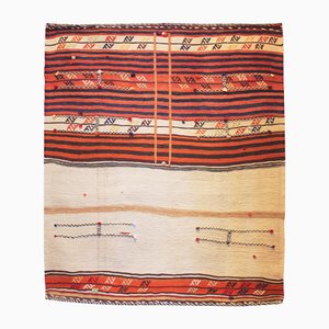 Tappeto fatto a mano in lana arancione e beige, Marocco, anni '80