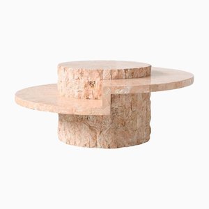 Round Sculptural Mactan Stone Coffee Table, Belgium, 1970s