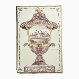 18th Century Dutch Tile Tableau with Garden Vase