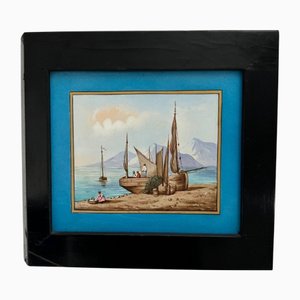 Scène de Bateau Peinte sur Porcelaine Fin 19ème Siècle