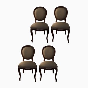 Postmodern Chairs in Walnut and Linen, Italy, 1990s, Set of 4