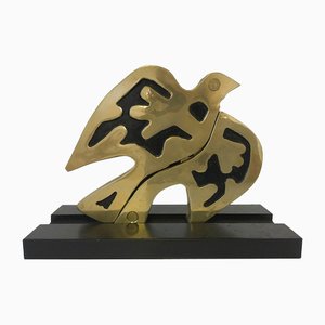 Postmodern Kinetic Bronze Sculpture of Dove by Bruno Chersicla, 1980s
