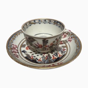 White, Red, Blue and Gold Porcelain Cup with Saucer, Vienna, Austria, Mid-19th Century, Set of 2