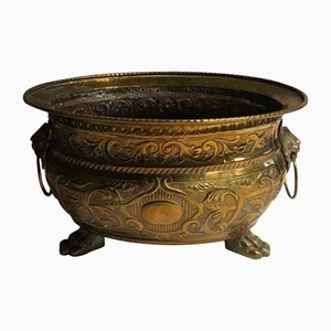 Early 20th Century Brass Planter Bowl with Lions' Heads, Italy, 1910