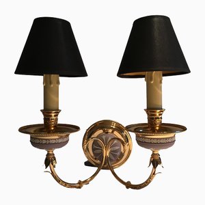Postmodern Brass Porcelain Wall Light with Lampshades, 1970