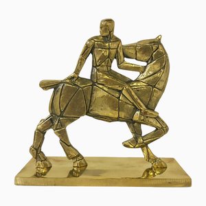 Postmoderne Italienische Bronzeskulptur von Pferd und Reiter, 1980