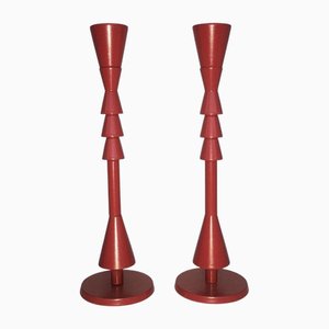 Red Bronze Sculpture Candleholders by Ugo La Pietra, Italy, 1974, Set of 2