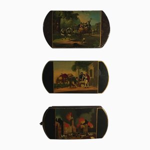 Boîtes Milieu du 18ème Siècle en Bois Laqué avec Scènes de Paysages, Set de 3
