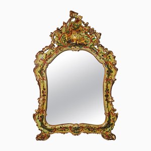 Mid-18th Century Light Green Baroque Lacquered Mercury Glass Mirror, Italy
