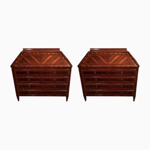 Cassettiera in noce intarsiato con secretaire, Italia, 1770, set di 2