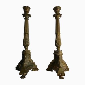 Late 18th Century Empire Brass Candleholders, Italy, 1790, Set of 2