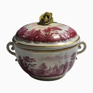 Cuenco Mid-Century de porcelana rosa con paisajes de Richard Ginori, Italia