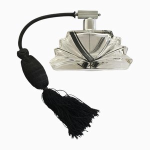Italian Art Deco Glass Perfume Sprayer with Black Silk Air Pump, 1930