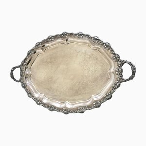 Antique Oval Engraved Sheffield Tray with Handles, 1850