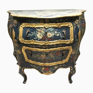 Venezian Wooden Green Lacquered Commode with Fantasy Birds and Flowers, 1750