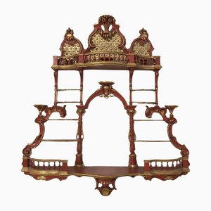 Venetian Wooden Red Lacquered Carved Porcelain Holder, 1750