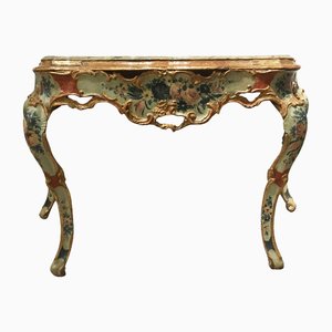 Table Console Vénitienne en Bois Laqué et Gravé Bleu Clair et Vert, 1750